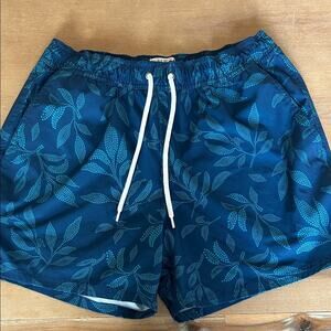 J. Crew Flex Swimwear Navy Leaf Pattern Swim Trunks
